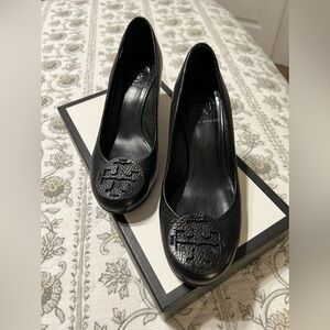 Tory Burch Black Leather Wedges